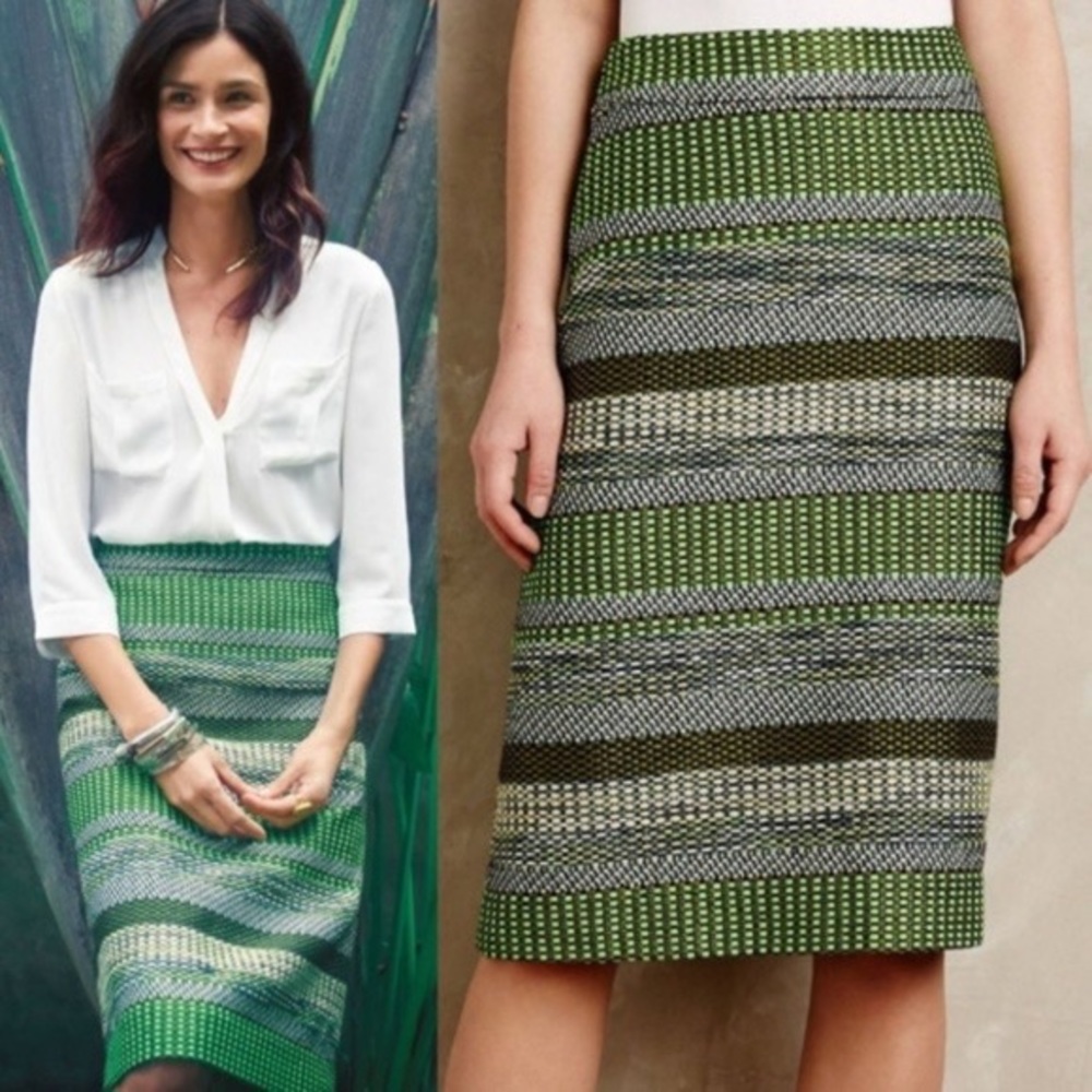 Anthropologie Leifsdottir Jade Green Woven Knee Length Skirt - size 6